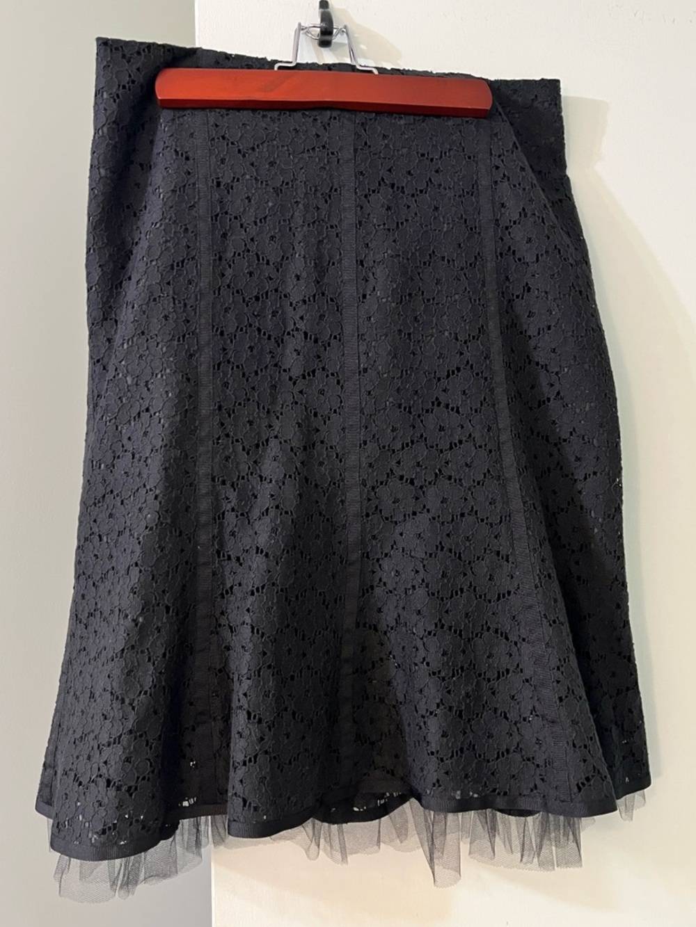 Black cotton blend floral lace skirt tulle trim by Optionelle size US 1 Juniors